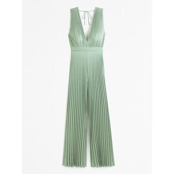 Abercrombie & Fitch Pants - Abercrombie Giselle Pleated Satin Jumpsuit Women's Sage Green XXS Petite